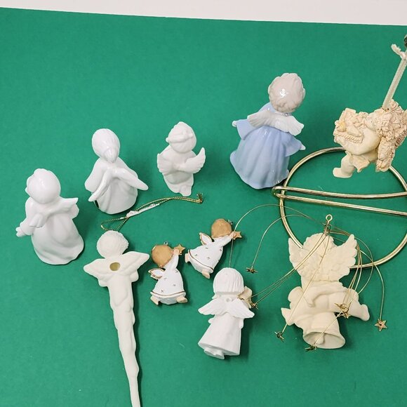 VTG Christmas Ornaments Kissing Angels Cherubs Blue White Resin Porcelain 10 - Picture 10 of 12